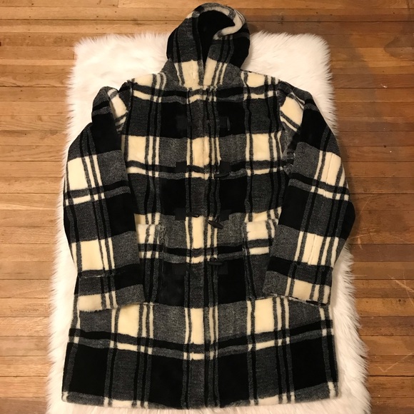 N/A Other - Black & White Tartan Plaid Shearling Coat